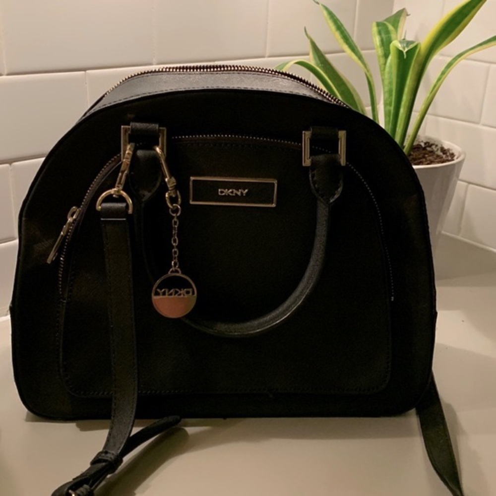 DKNY Saffiano Leather Top Zip Round Satchel - Picture 4 of 11